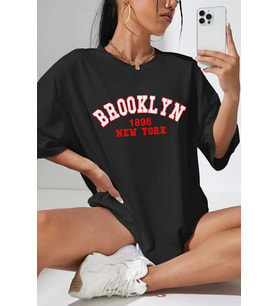 Unisex Brooklyn Baskılı Tshirt (Siyah)