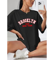 Unisex Brooklyn Baskılı Tshirt (Siyah)