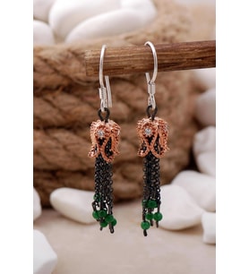 Laleli Zirkon Taşlı Püsküllü Gümüş Küpe 5648 (Rose)