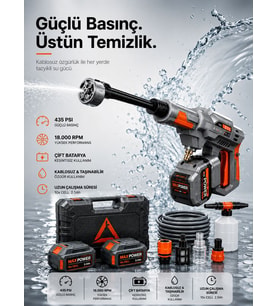 57500mAh Çift Bataryalı Akülü Basınçlı Araç Yıkama Makinesi 435 PSI 18000 RPM Şarjlı Yıkama