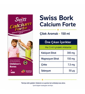 Swiss Bork Calcium Forte Çilek Aromalı Sıvı Takviye 150 ml