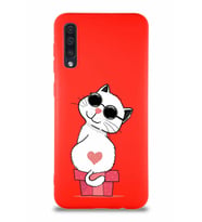 Samsung Galaxy A50S Soft Premier Kapak Coolcat Tasarımlı Silikon Kılıf - Kırmızı (Şeffaf)