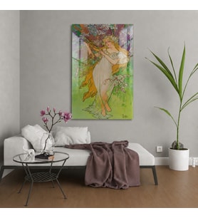 Alfons Mucha The Seasons Spring Temperli Cam Dekoratif Duvar Tablosu