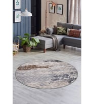 Dijidekor Halı Devetüyü Cool Karo  Yuvarlak Kaymaz Kesme İnce Yolluk Kilim Salon Halısı Modelleri (A.Gri)