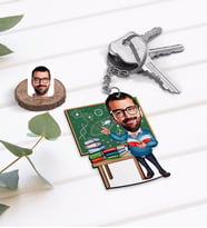 BK Gift Kişiye Özel Erkek Biyoloji Öğretmeni Karikatürlü Ahşap Anahtarlık-1 (Beyaz)