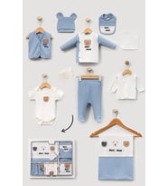 ERKEK BEBEK 0-3 AY ORGANİK PAMUK ONLY BEAR  NAKIŞLI 10 LU PREMİUM SET (C.Mavi)