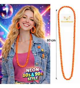 Neon Turuncu Boncuk Kolye 80 cm – Retro 80’ler 90’lar Parti Aksesuarı