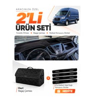 FORD TRANSİT (2015-2022) Uyumlu Torpido Örtüsü + Deri Bagaj Çantası + Sticker Seti - Siyah
