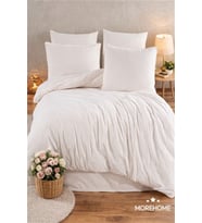 MORE HOME  Tek Kişilik Lastikli Çarşaf Nevresim Takımı krem