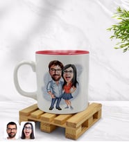 BK Gift Kişiye Özel Sevgililer Karikatürlü İçi Kırmızı Renkli Kupa Bardak Model 105
