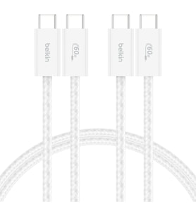 2'li Örgülü USB-C - USB-C Kablo, 1,5 m, 60 W, Yumuşak, Esnek ve Hızlı Şarj Kablosu, iPhone 17 ve 16 Serisi, Galaxy S25, Pixel 10, iPad Pro ve Daha Fazlasıyla Uyumlu, Beyaz