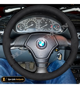 BMW 3 E46 Dikme Direksiyon Kılıfı Alcantara Süet Monza Black 3 Kollu-Üçgen-Tuşsuz 1998-2001