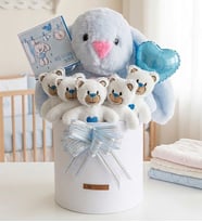 Özel Kutuda Uyku Arkadaşı Mavi Peluş Tavşan ile Yeni Doğan Hediye Seti- Babyshower, Yenidoğan Hediyesi