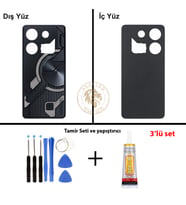 Infinix GT 10 Pro Siyah Uyumlu Arka Kapak + Yapıştırıcı ve Vida Seti Arka Cam Batarya Pil Kapağı