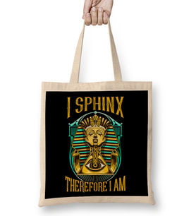 Cute & Funny I Sphinx Therefore I Am Pun Egyptian Bez Çanta Uzun Saplı