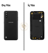 Samsung Galaxy A01 Siyah Renk Lensli Arka Kapak Arka Cam Batarya Kapağı Pil Kapağı Lazer Kesim Back Cover Galaxy A01 Uyumlu