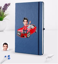 BK Gift Kişiye Özel Plakalı Erkek Audi A3 Karikatürlü Lacivert Termo Deri Defter 16x24cm Model 1