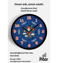 İsme Özel Uzaya Yolculuk Eden Roket Çocuk Odası Duvar Saati Orta Boy 30 cm Siyah Camlı Sessiz