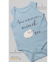 Amcasının Minik Kuzusu Baskılı Bebek Zıbını – Çıtçıtlı Body  %100 Pamuk Sıfır Kol (Bebek Mavisi)
