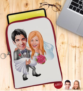 BK Gift Kişiye Özel Evleniyoruz Karikatürlü Taşınabilir Koruyucu Tablet Kılıfı & Organizer Çanta - Kırmızı-7