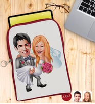BK Gift Kişiye Özel Evleniyoruz Karikatürlü Taşınabilir Koruyucu Tablet Kılıfı & Organizer Çanta - Kırmızı-7