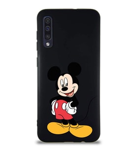Samsung Galaxy A50S Soft Premier Kapak Mickey Mouse-E Tasarımlı Silikon Kılıf - Siyah (Şeffaf)