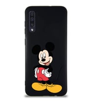 Samsung Galaxy A50S Soft Premier Kapak Mickey Mouse-E Tasarımlı Silikon Kılıf - Siyah (Şeffaf)