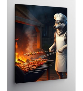 Kanvas Tablo Mangal Başında Aşçı Kurt