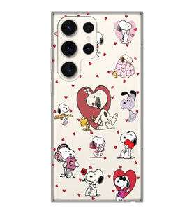 Samsung Galaxy S23 ULTRA Uyumlu Snoopy ve Kalp Tasarımlı Şeffaf Telefon Kılıfı