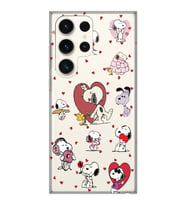 Samsung Galaxy S23 ULTRA Uyumlu Snoopy ve Kalp Tasarımlı Şeffaf Telefon Kılıfı
