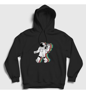 Presmono Unisex Siyah Boombox Uzay Müzik Astronot Kapüşonlu Sweatshirt 496083tt