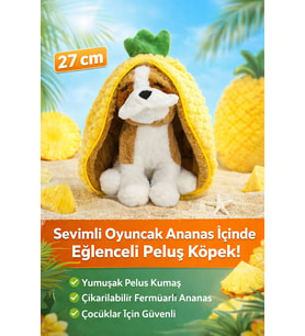 Peluş Ananas Köpek Oyuncak 27 CM  Sevimli Fermuarlı Ananas İçinde Köpek Peluş Oyuncak
