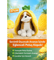 Peluş Ananas Köpek Oyuncak 27 CM  Sevimli Fermuarlı Ananas İçinde Köpek Peluş Oyuncak
