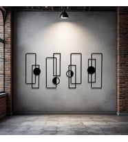 Metal Geometrik Duvar Dekoru Seti – Modern Minimalist Dikdörtgen Çizgisel Tasarım Ev Ofis Tablo (Siyah)
