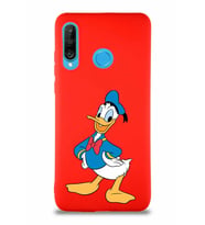 Huawei P30 Lite Soft Premier Kapak Donald Duck-C Tasarımlı Silikon Kılıf - Kırmızı (Şeffaf)