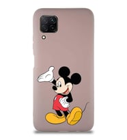 Huawei P40 Lite Soft Premier Kapak Mickey Mouse-C Tasarımlı Silikon Kılıf - Pudra (Şeffaf)