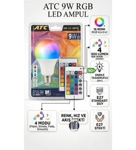 Led Lamba Kumandalı Ambiyans Aydınlatma 800 Lümen Tasarruflu Renk Değiştiren Led Işık