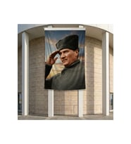 Selam Veren Ulu Önder Gazi Mustafa Kemal Atatürk Poster Bayrak Premium Raşel Kumaş ATA63 2x3m