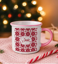 BK Gift Kişiye Özel İsimli Yılbaşı Tasarımlı Pembe Emaye Kupa Bardak -13, Arkadaşa Hediye, Yeni Yıl Hediyesi