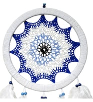 Saks Mavisi Nazar Motifli Kuş Tüylü Duvar Süsü (Çok Renkli)
