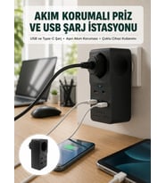 Isıya Dayanıklı PC Gövdeli Akım Korumalı Priz 4 USB Yeni Nesil