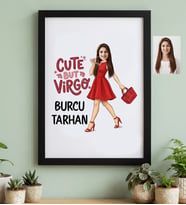 Kişiye Özel Karikatürlü Cute But Virgo Başak Burcu Siyah Çerçeve Doğum Günü Hediyesi
