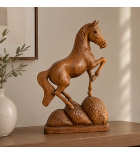 Dekoratif Ahşap Şaha Kalkan At Figürü Heykel Biblo Ev Ofis Salon Dekorasyonu 60 cm