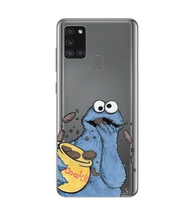 Samsung Galaxy A21S Uyumlu Susam Sokağı Kurabiye Canavarı Desenli Şeffaf Telefon Kılıfı