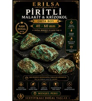 Sertifikalı Doğal Piritli Malakit Krizokol Taşı Kütle - 40-60 mm Orta Boy Ham Taş Koleksiyonluk
