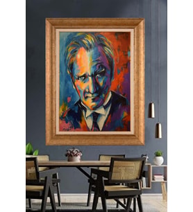 Altın Varaklı Çerçeveli Paspartulu Atatürk Tablo DC1207 (Gold)