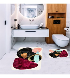 Banyo Halısı Ikili Klozet Takımı Kaymaz Tabanlı Banyo Paspas Takımı (60x100 + 40x60) (Karışık)