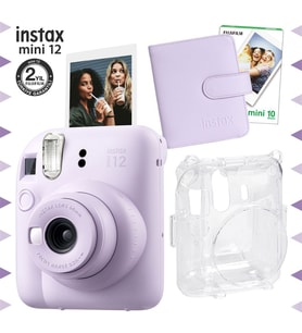Instax mini 12 Lila Fotoğraf Makinesi-10'lu Film-Kare Albüm ve Şeffaf Kılıf Seti