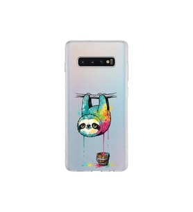 Samsung Galaxy S10 Plus ile Uyumlu Splash Tembel Hayvan Tasarımlı Şeffaf Silikon Kılıf