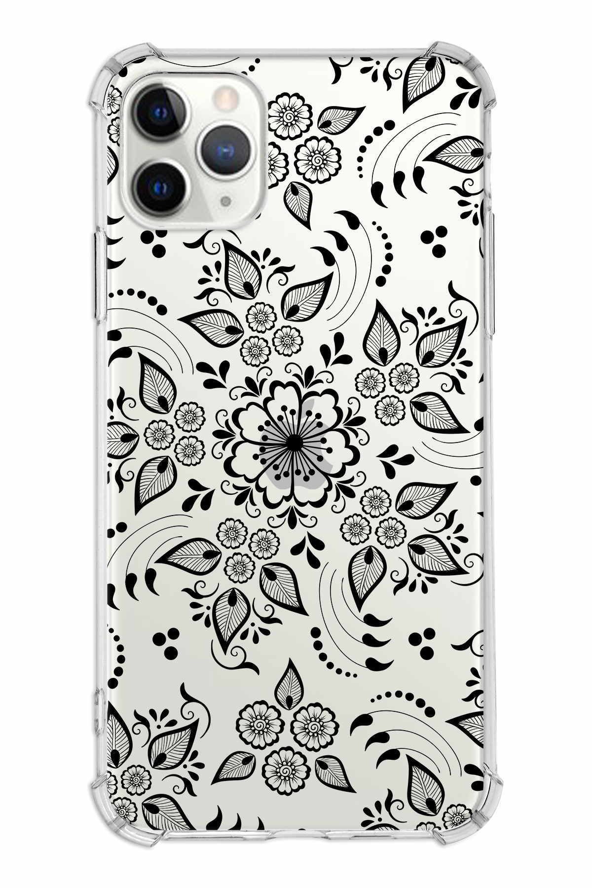 Apple iPhone 11 ProMax Uyumlu Köşe Korumalı Antişok  Kapak Nostalji Desen Tasarımlı Şeffaf  Kılıf